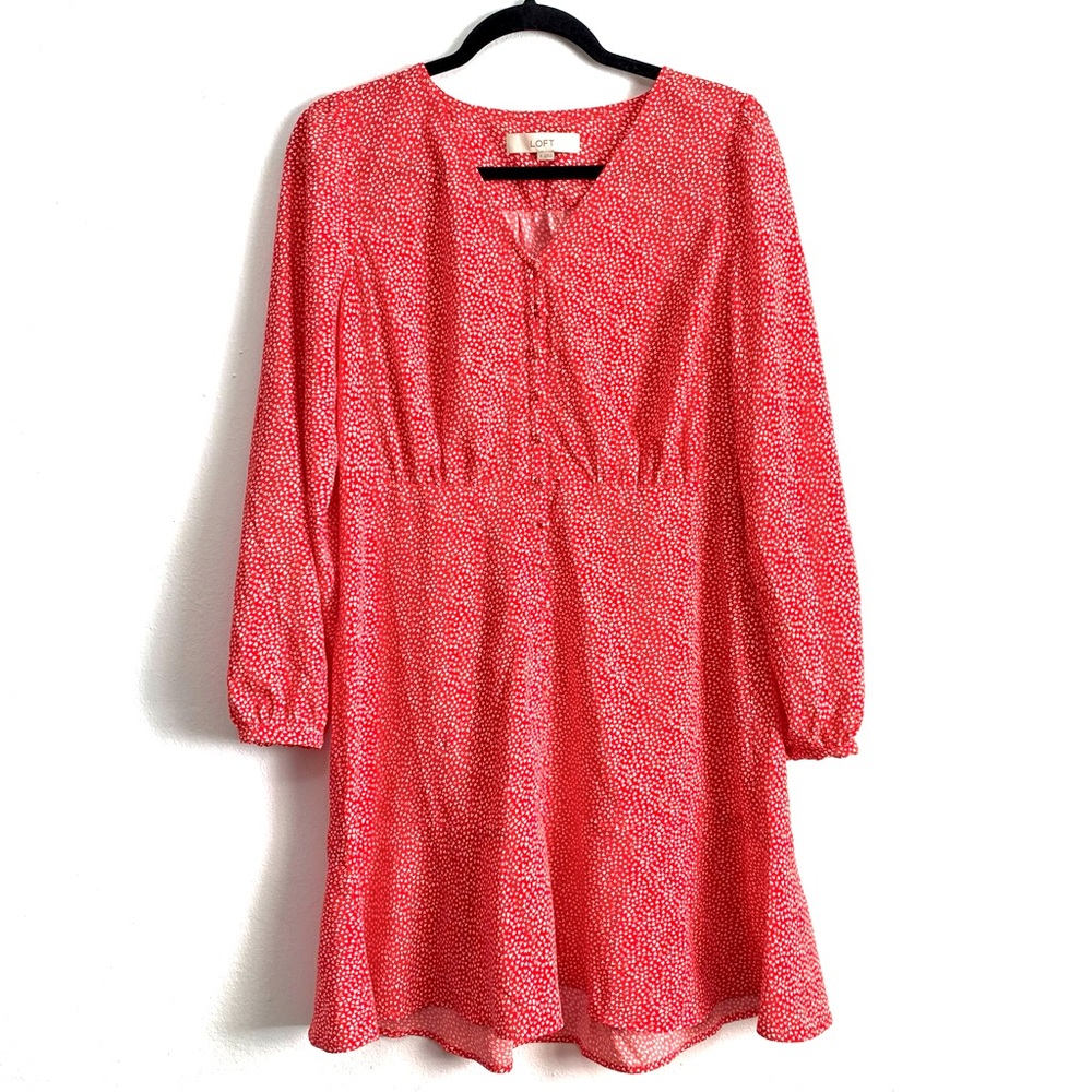 Loft Heart Print Long Sleeves Buttoned Mini Dress